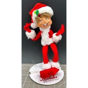 Anna Lee 8 inch Posable Elf Santa Cloth Figure 2012 w/ Paper Stand